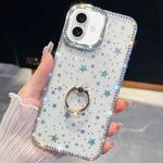 For iPhone 16 Rhinestone Glitter TPU Ring Holder Anti-fall Phone Case(Transparent Stars)