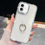 For iPhone 16 Rhinestone Glitter TPU Ring Holder Anti-fall Phone Case(Transparent)