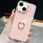 For iPhone 14 Rhinestone Glitter TPU Ring Holder Anti-fall Phone Case(Light Pink)