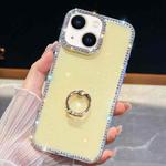 For iPhone 14 Rhinestone Glitter TPU Ring Holder Anti-fall Phone Case(Light Yellow)