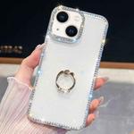 For iPhone 14 Rhinestone Glitter TPU Ring Holder Anti-fall Phone Case(White)