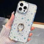 For iPhone 14 Pro Rhinestone Glitter TPU Ring Holder Anti-fall Phone Case(Transparent Stars)