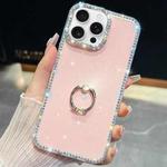 For iPhone 13 Pro Rhinestone Glitter TPU Ring Holder Anti-fall Phone Case(Light Pink)