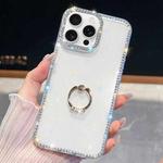 For iPhone 13 Pro Rhinestone Glitter TPU Ring Holder Anti-fall Phone Case(White)