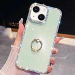 For iPhone 13 Rhinestone Glitter TPU Ring Holder Anti-fall Phone Case(Light Green)