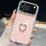For iPhone 17 Pro Max Rhinestone Glitter TPU Ring Holder Anti-fall Phone Case(Light Pink)