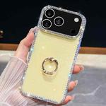 For iPhone 17 Pro Max Rhinestone Glitter TPU Ring Holder Anti-fall Phone Case(Light Yellow)