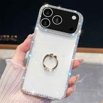 For iPhone 17 Pro Max Rhinestone Glitter TPU Ring Holder Anti-fall Phone Case(White)
