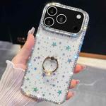 For iPhone 17 Pro Max Rhinestone Glitter TPU Ring Holder Anti-fall Phone Case(Transparent Stars)