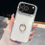 For iPhone 17 Pro Max Rhinestone Glitter TPU Ring Holder Anti-fall Phone Case(Transparent)