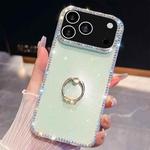 For iPhone 17 Pro Rhinestone Glitter TPU Ring Holder Anti-fall Phone Case(Light Green)