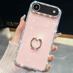 For iPhone 17 Air Rhinestone Glitter TPU Ring Holder Anti-fall Phone Case(Light Pink)