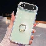 For iPhone 17 Air Rhinestone Glitter TPU Ring Holder Anti-fall Phone Case(Light Green)