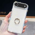 For iPhone 17 Air Rhinestone Glitter TPU Ring Holder Anti-fall Phone Case(White)