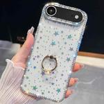 For iPhone 17 Air Rhinestone Glitter TPU Ring Holder Anti-fall Phone Case(Transparent Stars)