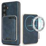 For Samsung Galaxy S25+ 5G Kalebol Slim MagSafe Ring Magnetic Card Bag Leather Phone Case(Blue)