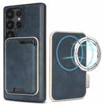 For Samsung Galaxy S25 Ultra 5G Kalebol Slim MagSafe Ring Magnetic Card Bag Leather Phone Case(Blue)