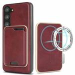 For Samsung Galaxy S23 5G Kalebol Slim MagSafe Ring Magnetic Card Bag Leather Phone Case(Red)