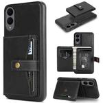 For Samsung Galaxy S25 Edge 5G Kalebol Button Ring Magnetic Card Bag Leather Phone Case(Black)