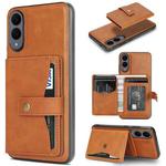 For Samsung Galaxy S25 Edge 5G Kalebol Button Ring Magnetic Card Bag Leather Phone Case(Brown)