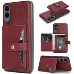 For Samsung Galaxy S25 Edge 5G Kalebol Button Ring Magnetic Card Bag Leather Phone Case(Red)