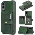 For Samsung Galaxy S25 Edge 5G Kalebol Button Ring Magnetic Card Bag Leather Phone Case(Green)