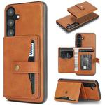 For Samsung Galaxy S25 5G Kalebol Button Ring Magnetic Card Bag Leather Phone Case(Brown)