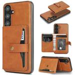 For Samsung Galaxy S25+ 5G Kalebol Button Ring Magnetic Card Bag Leather Phone Case(Brown)