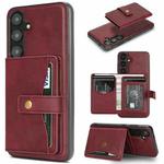 For Samsung Galaxy S25+ 5G Kalebol Button Ring Magnetic Card Bag Leather Phone Case(Red)