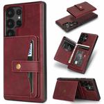 For Samsung Galaxy S25 Ultra 5G Kalebol Magnetic Button Card Bag MagSafe Ring Leather Phone Case(Red)