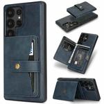 For Samsung Galaxy S25 Ultra 5G Kalebol Button Ring Magnetic Card Bag Leather Phone Case(Blue)