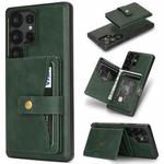 For Samsung Galaxy S25 Ultra 5G Kalebol Magnetic Button Card Bag MagSafe Ring Leather Phone Case(Green)