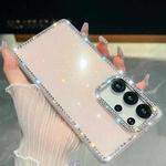 For Samsung Galaxy S23 Ultra 5G Rhinestone Glitter TPU 4-corners Anti-fall Phone Case(Light Pink)