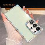 For Samsung Galaxy S23 Ultra 5G Rhinestone Glitter TPU 4-corners Anti-fall Phone Case(Light Green)