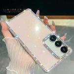 For Samsung Galaxy S25 5G Rhinestone Glitter TPU 4-corners Anti-fall Phone Case(Light Pink)