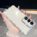 For Samsung Galaxy S25 5G Rhinestone Glitter TPU 4-corners Anti-fall Phone Case(White)