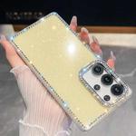 For Samsung Galaxy S25 Ultra 5G Rhinestone Glitter TPU 4-corners Anti-fall Phone Case(Light Yellow)