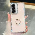 For Samsung Galaxy A56 5G Rhinestone Glitter TPU Ring Holder Anti-fall Phone Case(Light Pink)