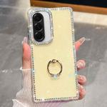 For Samsung Galaxy A26 5G Rhinestone Glitter TPU Ring Holder Anti-fall Phone Case(Light Yellow)