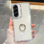 For Samsung Galaxy A26 5G Rhinestone Glitter TPU Ring Holder Anti-fall Phone Case(White)