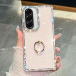 For Samsung Galaxy A36 5G Rhinestone Glitter TPU Ring Holder Anti-fall Phone Case(Light Pink)