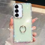 For Samsung Galaxy S25 5G Rhinestone Glitter TPU Ring Holder Anti-fall Phone Case(Light Green)