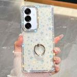 For Samsung Galaxy S25 5G Rhinestone Glitter TPU Ring Holder Anti-fall Phone Case(Transparent Stars)