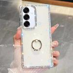 For Samsung Galaxy S25 5G Rhinestone Glitter TPU Ring Holder Anti-fall Phone Case(Transparent)
