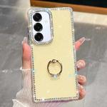 For Samsung Galaxy S25+ 5G Rhinestone Glitter TPU Ring Holder Anti-fall Phone Case(Light Yellow)