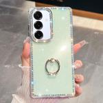 For Samsung Galaxy S25+ 5G Rhinestone Glitter TPU Ring Holder Anti-fall Phone Case(Light Green)