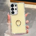 For Samsung Galaxy S25 Ultra 5G Rhinestone Glitter TPU Ring Holder Anti-fall Phone Case(Light Yellow)