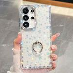 For Samsung Galaxy S25 Ultra 5G Rhinestone Glitter TPU Ring Holder Anti-fall Phone Case(Transparent Stars)
