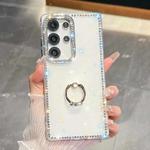 For Samsung Galaxy S25 Ultra 5G Rhinestone Glitter TPU Ring Holder Anti-fall Phone Case(Transparent)