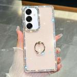 For Samsung Galaxy A16 5G Rhinestone Glitter TPU Ring Holder Anti-fall Phone Case(Light Pink)